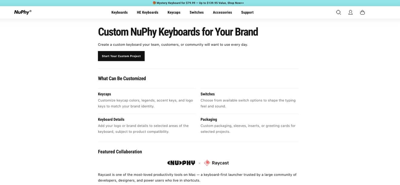 NuPhyが法人向けカスタムキーボード事業を開始｜Raycastとのコラボモデルを制作事例として公開